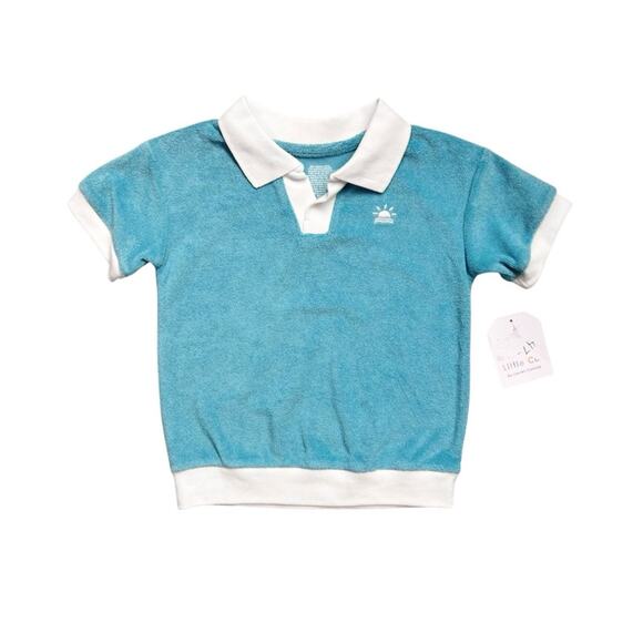 Little Co. Polo Shirt Boys 18M Blue Terrycloth Organic Cotton Contrast Trim New - Picture 1 of 4